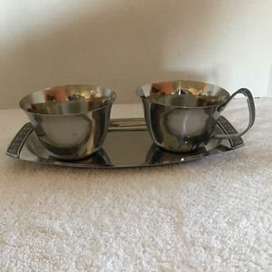 Vintage Creamer And  Sugar Bowl‎ Set With Stainless Tray
